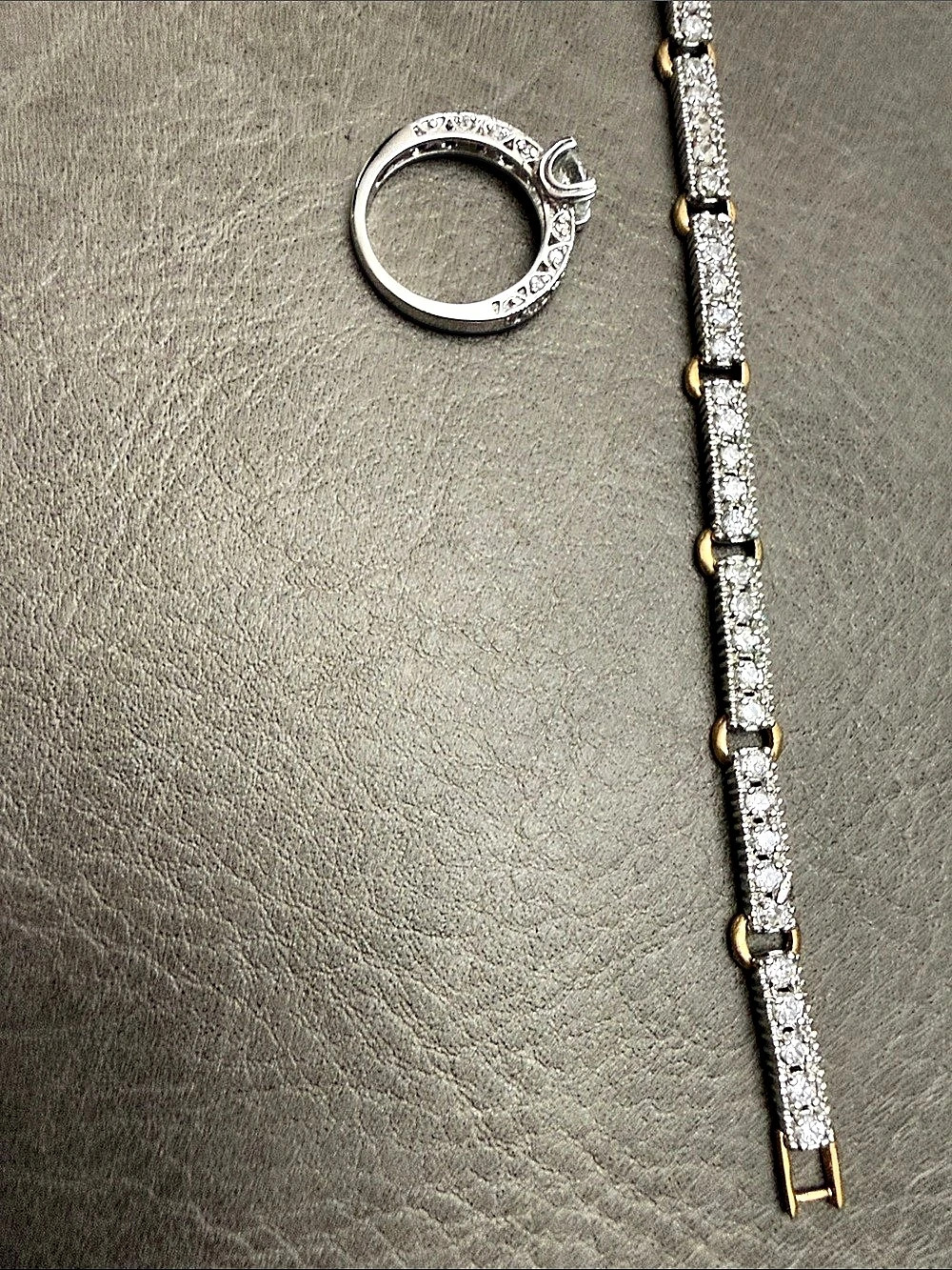 Pavé Link Bracelet & Ring Set in Silver & Gold tone Like New